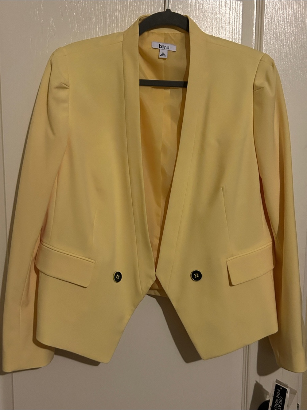 Bar III Pale Yellow Open-Front Blazer
